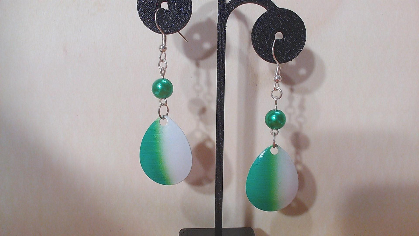 Green and White Spinner Earrings with Green Fishing Bead