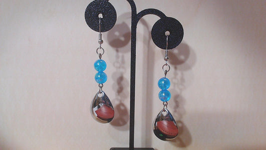 Silver Spinner Earrings with Blue Fishing Beads