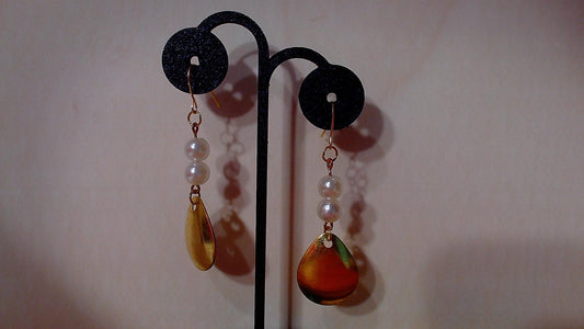 Gold Spinner Earrings with Pearl Beads