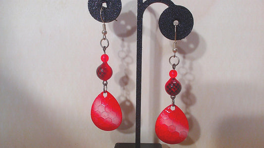 Red and Black Spinner Earrings with read and black fishing beads