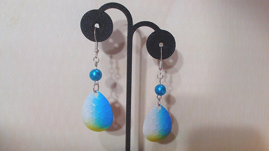 Blue, Yellow, and White Spinner Earring with Blue Fishing Bead