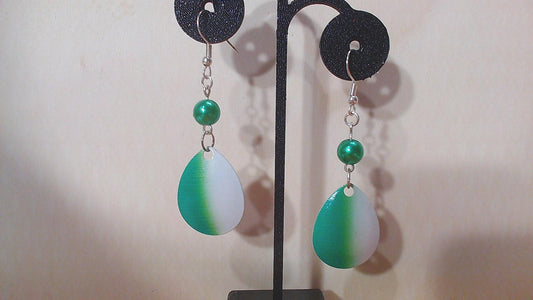 Green and White Spinner Earrings with Green Fishing Bead