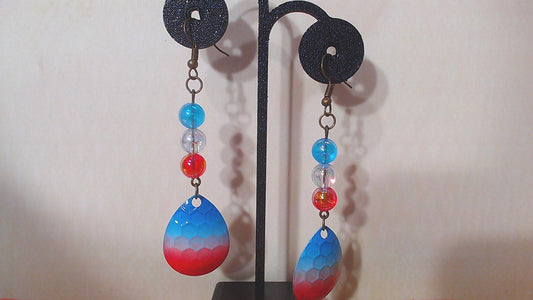 Red, White, and Blue Spinner Earrings with Fishing Beads